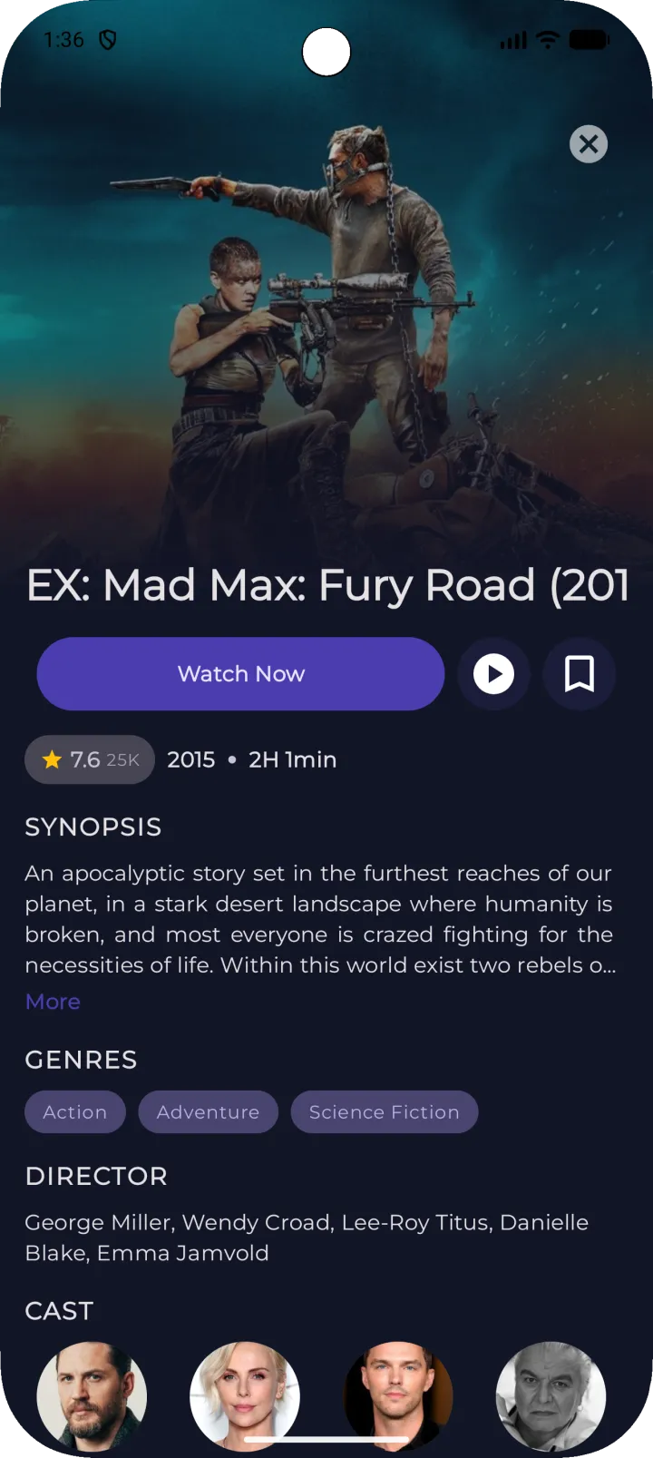 Movie details with poster, plot and play button