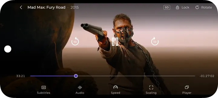 The movie player on a phone, with the seek bar and controls showing