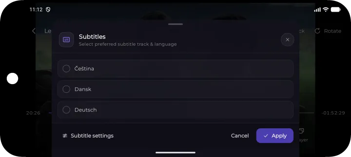 The subtitle style editor with a live preview over the video