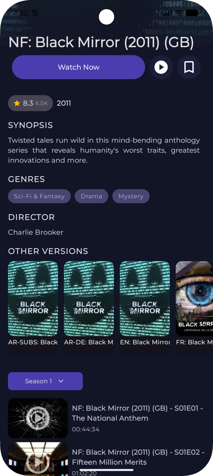 Series screen with seasons and episodes