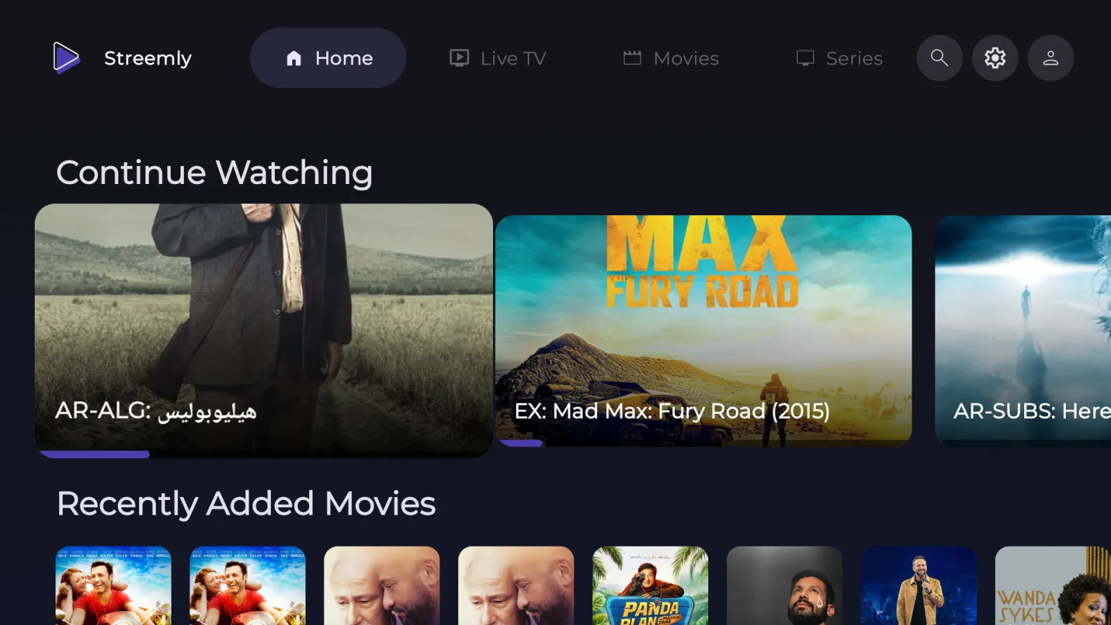 Streemly home screen on Android TV